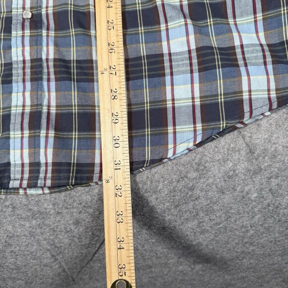 Bit & Bridle Shirt Men Large Black Red Plaid Short Sleeve Pearl Snap Flap Pocket - Picture 5 of 5